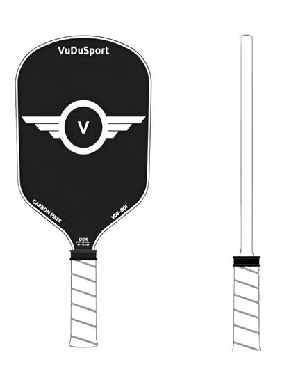 VuDuSport 16mm Raw Carbon Fiber Pickleball Paddle with cover - 3k Carbon friction surface