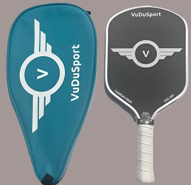 VuDuSport 16mm Raw Carbon Fiber Pickleball Paddle with cover - 3k Carbon friction surface