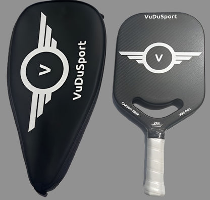 VuDuSport 20mm Raw Carbon Fiber Pickleball Paddle with cover - innovative 3k carbon texture surface